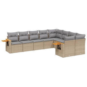 Set canapele de grădină, 9 piese, cu perne, bej, poliratan - Img 2