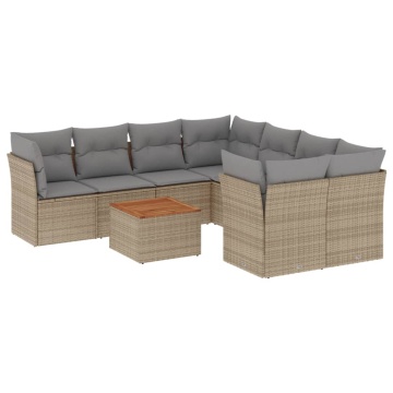 Set canapele de grădină, 9 piese, cu perne, bej, poliratan - Img 2