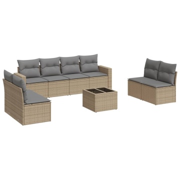 Set canapele de grădină, 9 piese, cu perne, bej, poliratan - Img 2