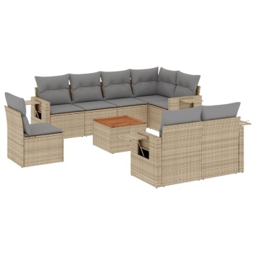 Set canapele de grădină, 9 piese, cu perne, bej, poliratan - Img 2