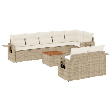 Set canapele de grădină, 9 piese, cu perne, bej, poliratan - Img 2
