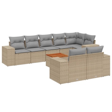 Set canapele de grădină, 9 piese, cu perne, bej, poliratan - Img 2