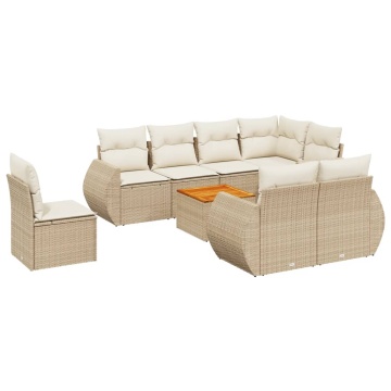 Set canapele de grădină, 9 piese, cu perne, bej, poliratan - Img 2