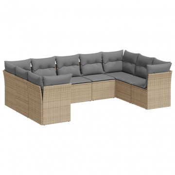 Set canapele de grădină, 9 piese, cu perne, bej, poliratan - Img 2