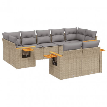 Set canapele de grădină, 9 piese, cu perne, bej, poliratan - Img 2