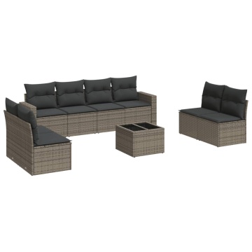 Set canapele de grădină, 9 piese, cu perne, gri, poliratan - Img 2
