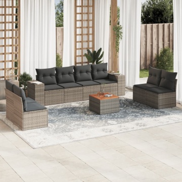 Set canapele de grădină, 9 piese, cu perne, gri, poliratan - Img 1