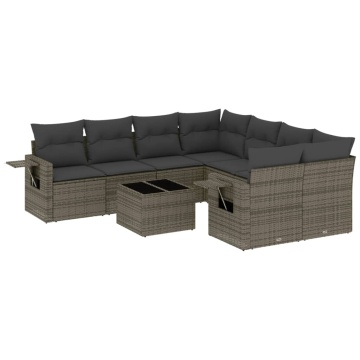 Set canapele de grădină, 9 piese, cu perne, gri, poliratan - Img 2