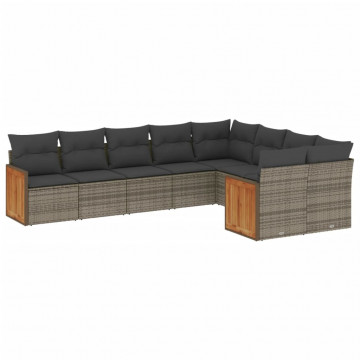 Set canapele de grădină, 9 piese, cu perne, gri, poliratan - Img 2