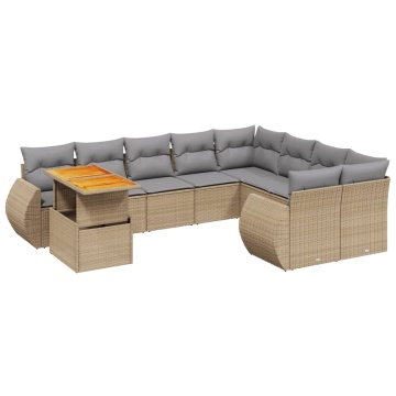 Set canapele de grădină cu perne, 10 piese, bej, poliratan - Img 2