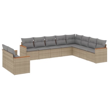 Set canapele de grădină cu perne, 10 piese, bej, poliratan - Img 2