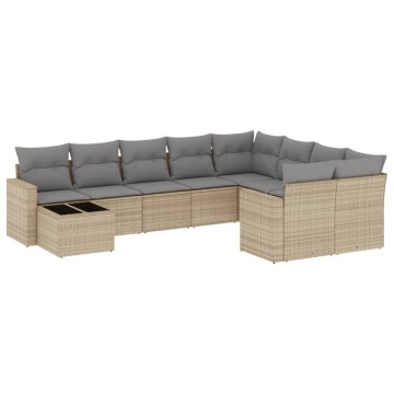 Set canapele de grădină cu perne, 10 piese, bej, poliratan - Img 2