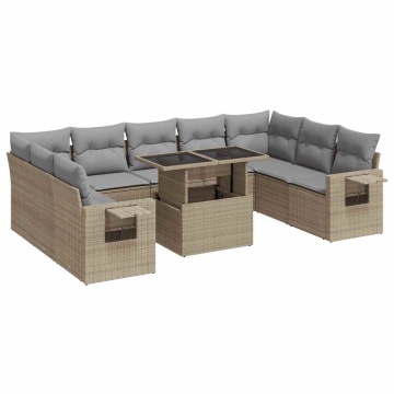 Set canapele de grădină cu perne, 10 piese, bej, poliratan - Img 2