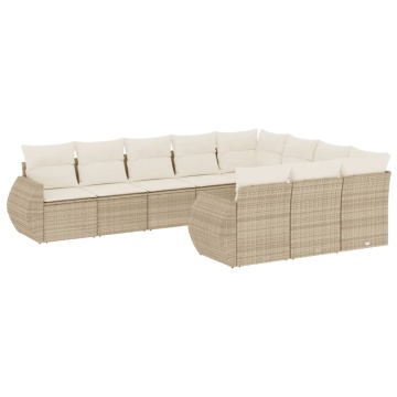 Set canapele de grădină cu perne, 10 piese, bej, poliratan - Img 2