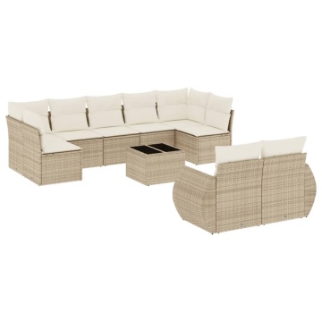 Set canapele de grădină cu perne, 10 piese, bej, poliratan - Img 2