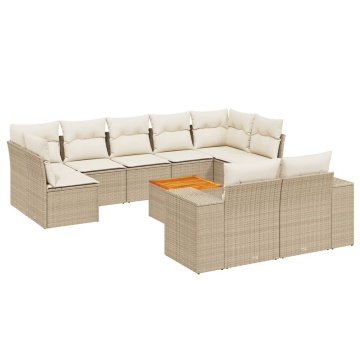 Set canapele de grădină cu perne, 10 piese, bej, poliratan - Img 2