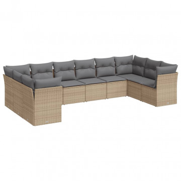 Set canapele de grădină cu perne, 10 piese, bej, poliratan - Img 2