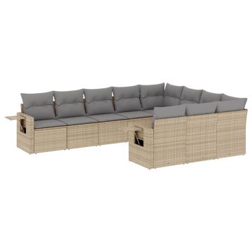 Set canapele de grădină cu perne, 10 piese, bej, poliratan - Img 2