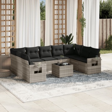 Set canapele de grădină cu perne 10 piese gri deschis poliratan - Img 1