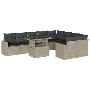 Set canapele de grădină cu perne 10 piese gri deschis poliratan - Img 2