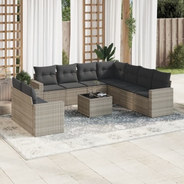 Set canapele de grădină cu perne 10 piese gri deschis poliratan - Img 1