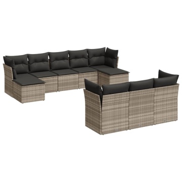 Set canapele de grădină cu perne 10 piese gri deschis poliratan - Img 2