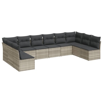 Set canapele de grădină cu perne 10 piese gri deschis poliratan - Img 2