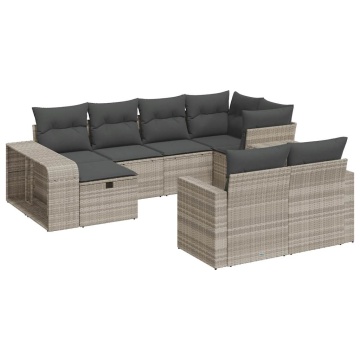 Set canapele de grădină cu perne 10 piese gri deschis poliratan - Img 2