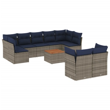 Set canapele de grădină cu perne, 10 piese, gri, poliratan - Img 2