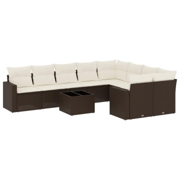 Set canapele de grădină cu perne, 10 piese, maro, poliratan - Img 2