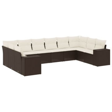 Set canapele de grădină cu perne, 10 piese, maro, poliratan - Img 2