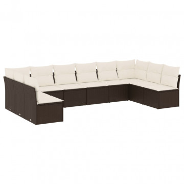 Set canapele de grădină cu perne, 10 piese, maro, poliratan - Img 2
