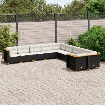 Set canapele de grădină cu perne, 10 piese, negru, poliratan - Img 1