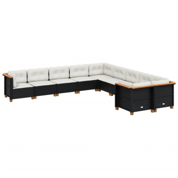 Set canapele de grădină cu perne, 10 piese, negru, poliratan - Img 2