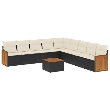 Set canapele de grădină cu perne, 10 piese, negru, poliratan - Img 2