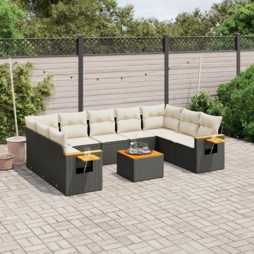 Set canapele de grădină cu perne, 10 piese, negru, poliratan - Img 1