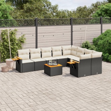 Set canapele de grădină cu perne, 10 piese, negru, poliratan - Img 1