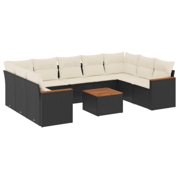 Set canapele de grădină cu perne, 10 piese, negru, poliratan - Img 2