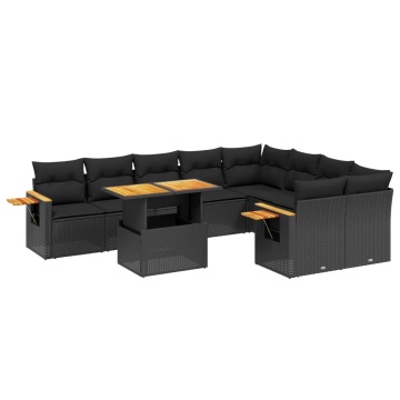Set canapele de grădină cu perne, 10 piese, negru, poliratan - Img 2