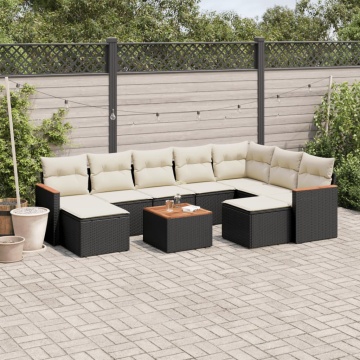 Set canapele de grădină cu perne, 10 piese, negru, poliratan - Img 1