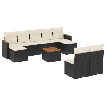 Set canapele de grădină cu perne, 10 piese, negru, poliratan - Img 2