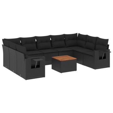 Set canapele de grădină cu perne, 10 piese, negru, poliratan - Img 2