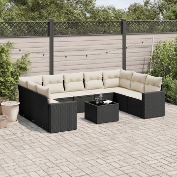 Set canapele de grădină cu perne, 10 piese, negru, poliratan - Img 1