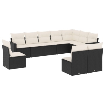 Set canapele de grădină cu perne, 10 piese, negru, poliratan - Img 2