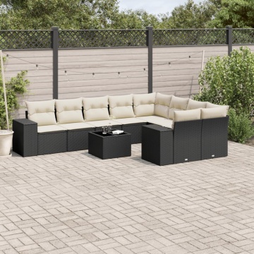 Set canapele de grădină cu perne, 10 piese, negru, poliratan - Img 1