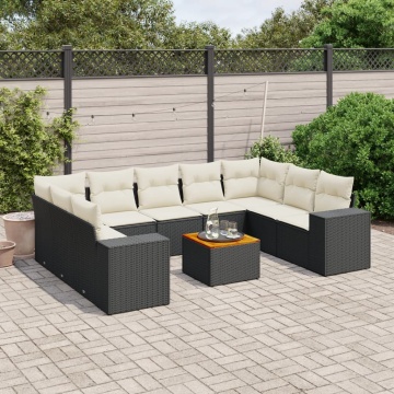 Set canapele de grădină cu perne, 10 piese, negru, poliratan - Img 1