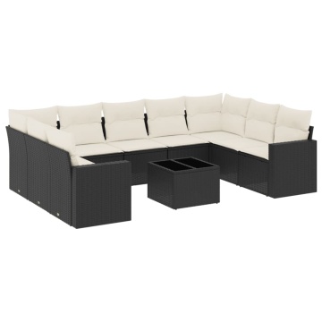 Set canapele de grădină cu perne, 10 piese, negru, poliratan - Img 2