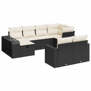 Set canapele de grădină cu perne, 10 piese, negru, poliratan - Img 2