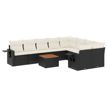 Set canapele de grădină cu perne, 10 piese, negru, poliratan - Img 2