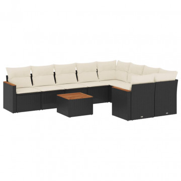 Set canapele de grădină cu perne, 10 piese, negru, poliratan - Img 2